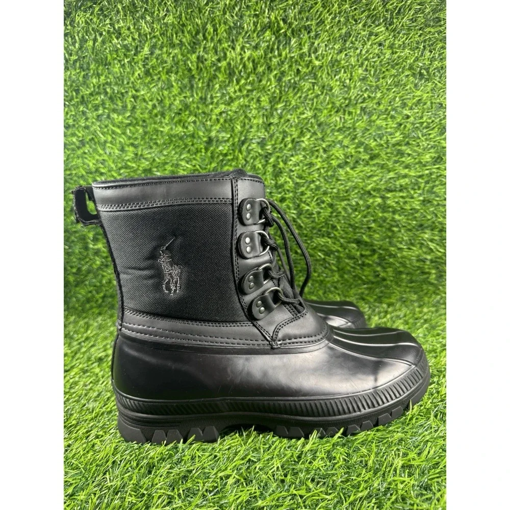 Polo Ralph Lauren Crestwick Mens Black Duck Boots Rubber Rain Snow 11D 11763 J15